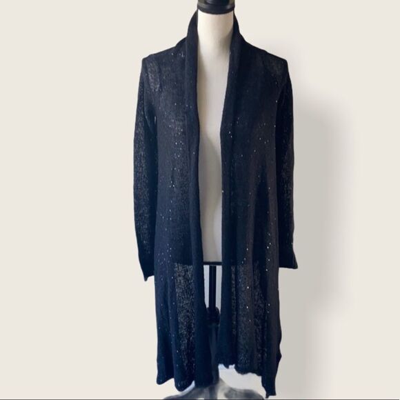 Black Long in Front Cardigan with Sequins‎ - Picture 1 of 8